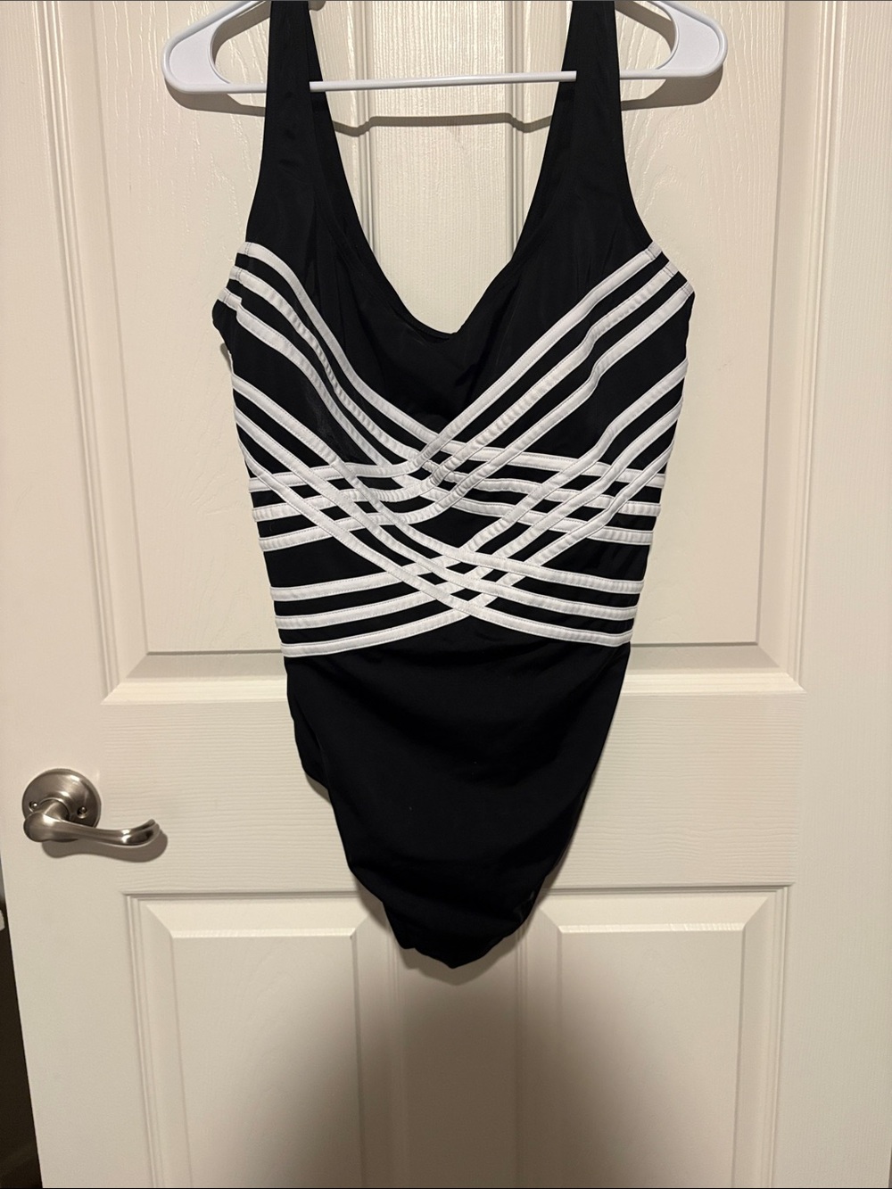 Longitude Black One-Piece Swimsuit with White Crisscross Straps